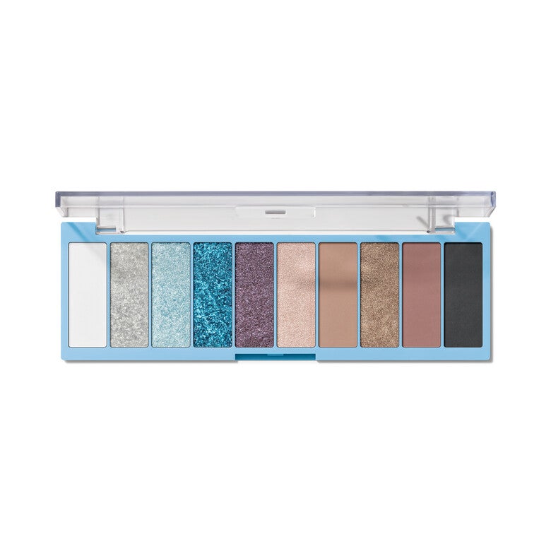 Elf Cool tone eyeshadow palette with pops of blue and purple metallic shimmer