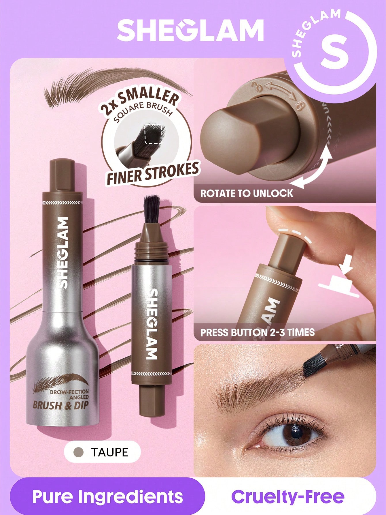 Sheglam-Brow-Fection Angled Brush & Dip-Taupe