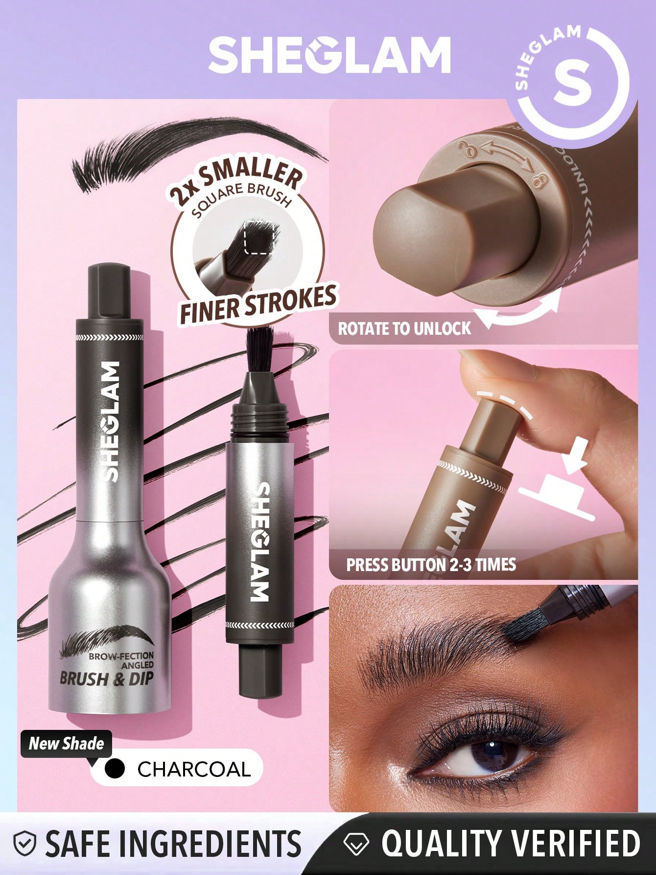 Sheglam-Brow-Fection Angled Brush & Dip-Charcoal