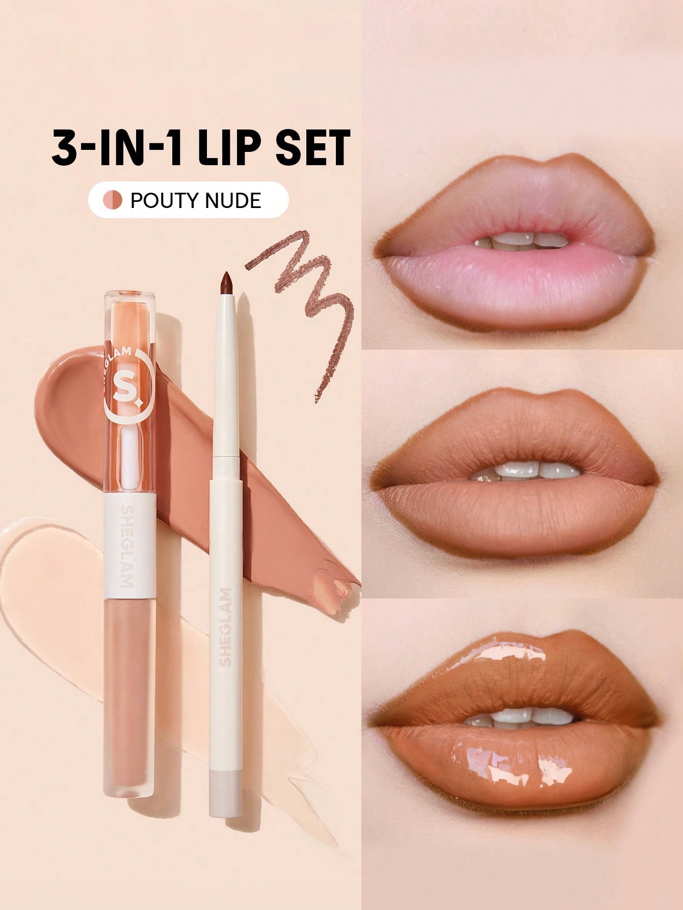 Soft 90's Glam Lip Liner And Lip Duo Set-Pouty Nude