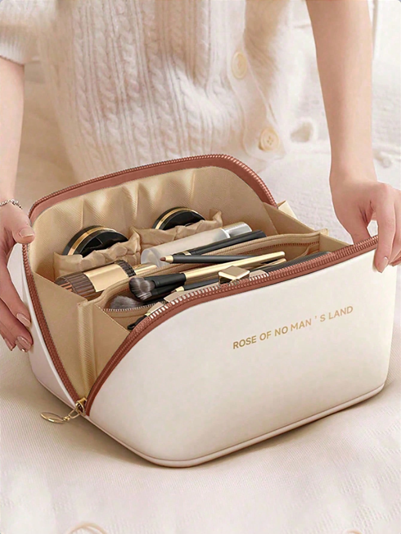 Makeup & skin care bag-brown and white