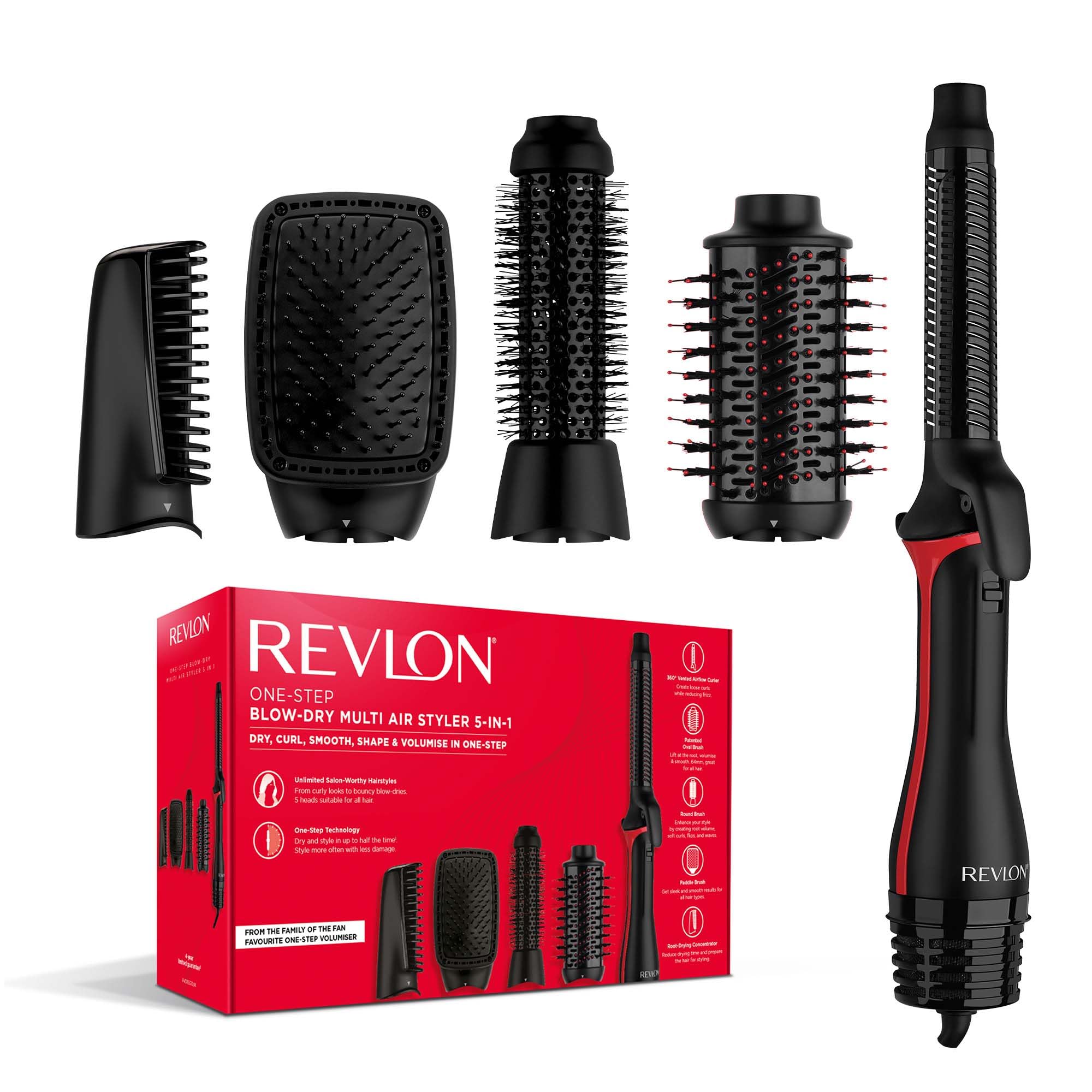 revlon-One-StepTM Blow-Dry Multi Air Styler 5-in-1 (Detachable Heads, Curler, Dryer,