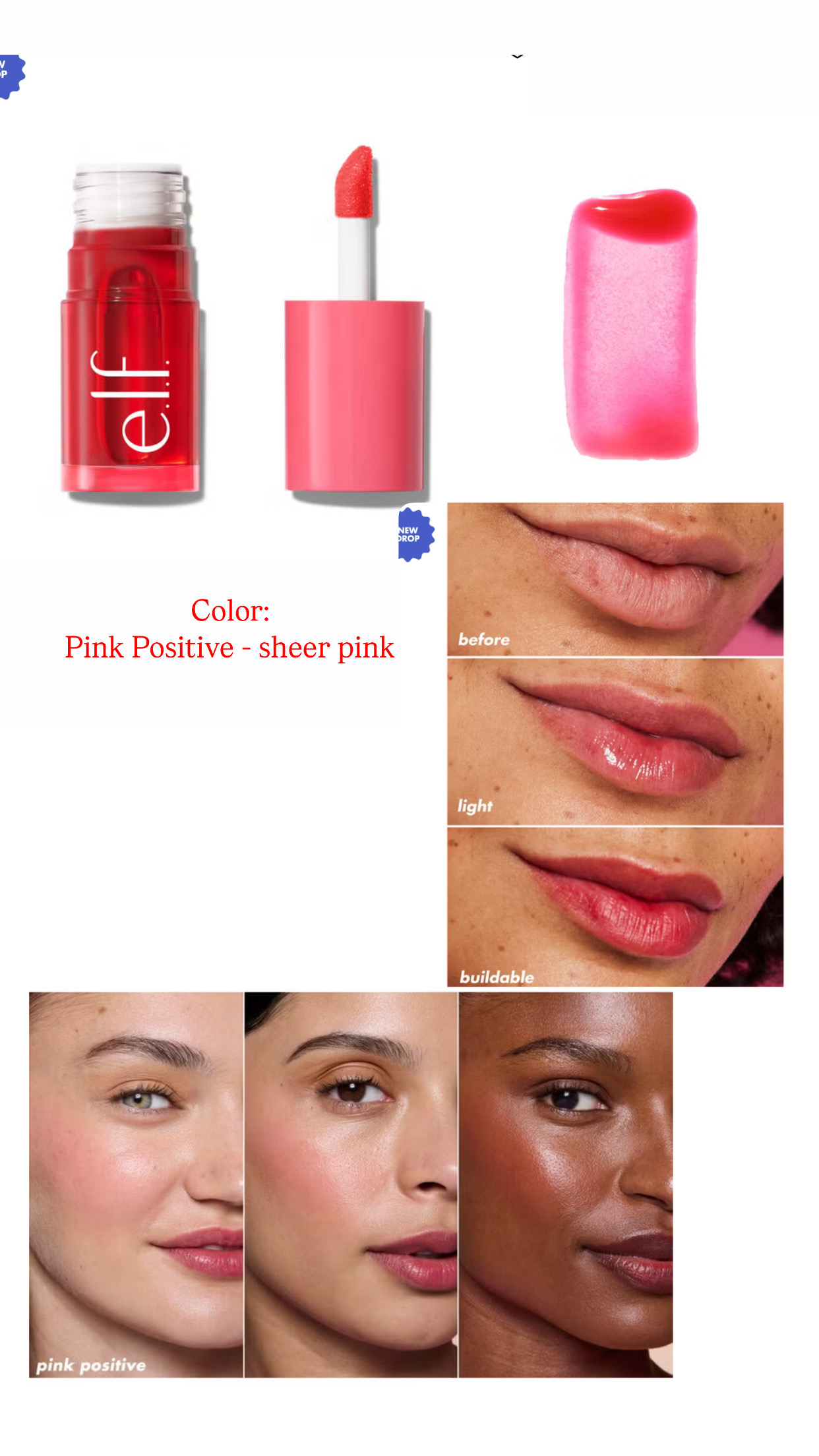 Elf Watery cheek and lip tint for buildable, (sheer pink color)