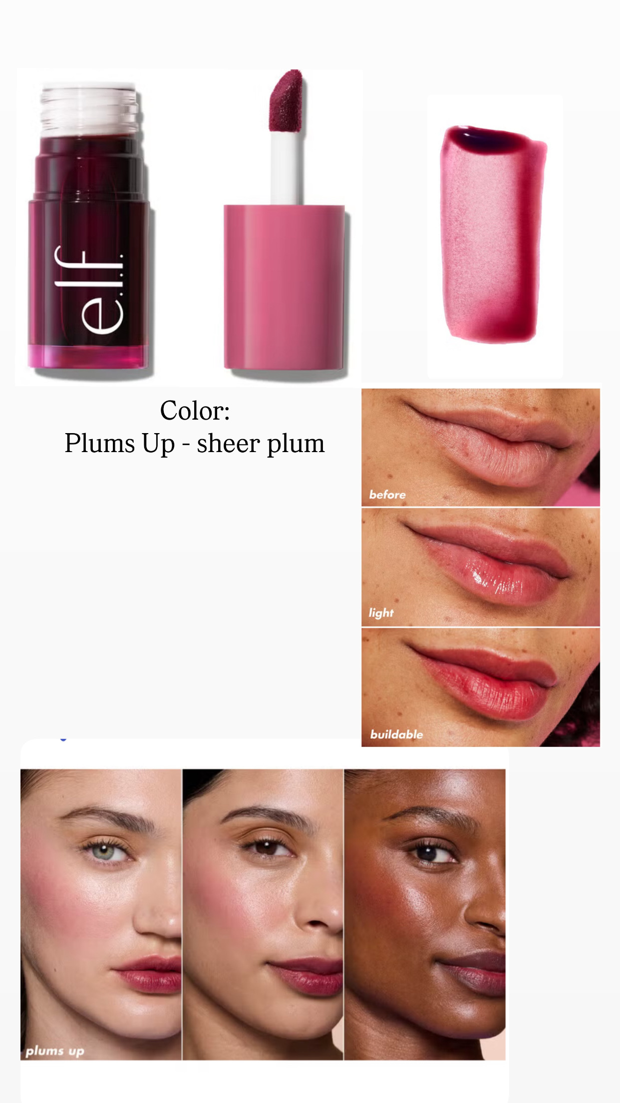 Elf Watery cheek and lip tint for buildable-Plums Up​ - sheer plum
