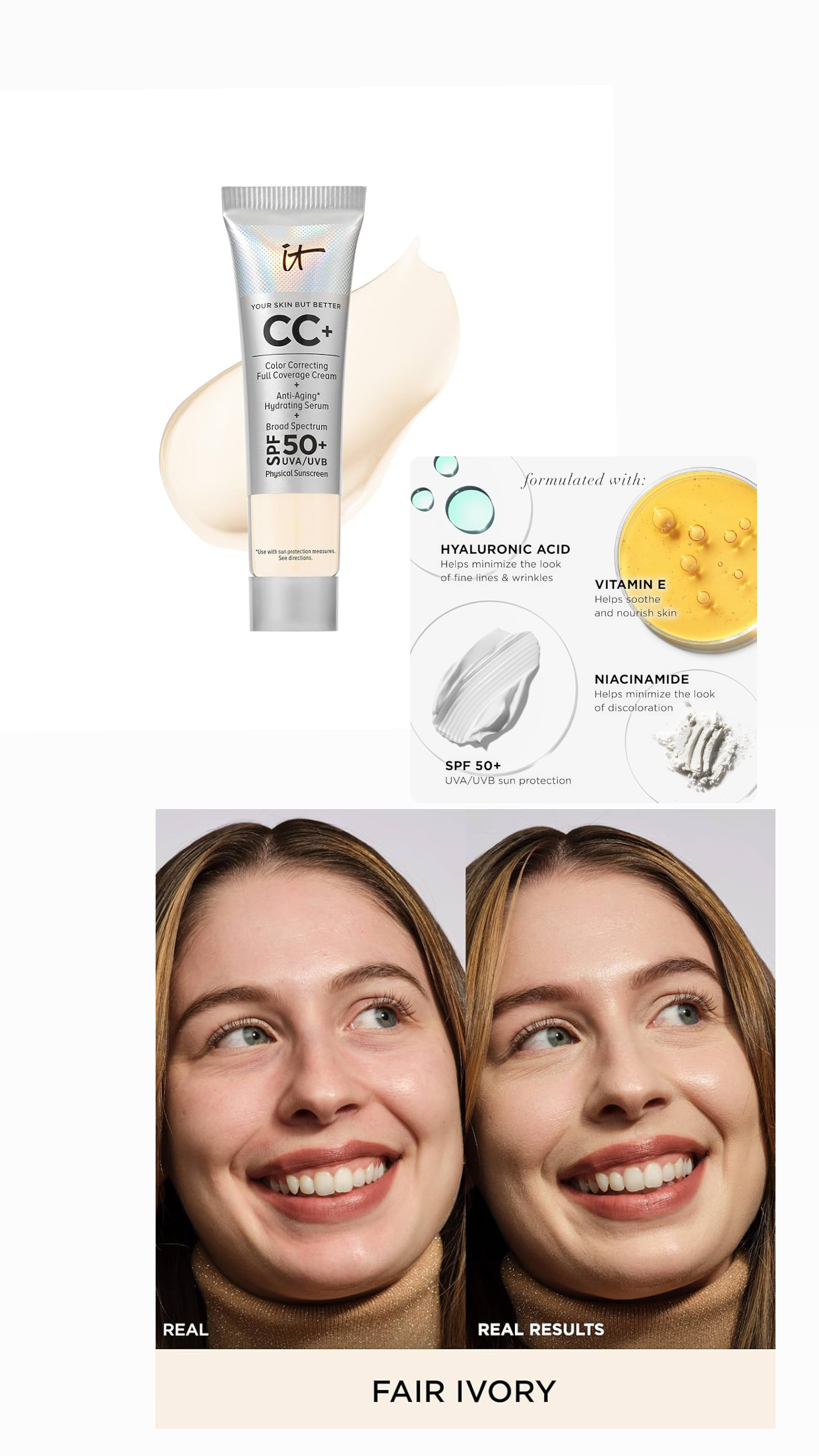 IT Cosmetics CC+ Cream Travel - Full-Coverage Foundation(02 fair ivory)