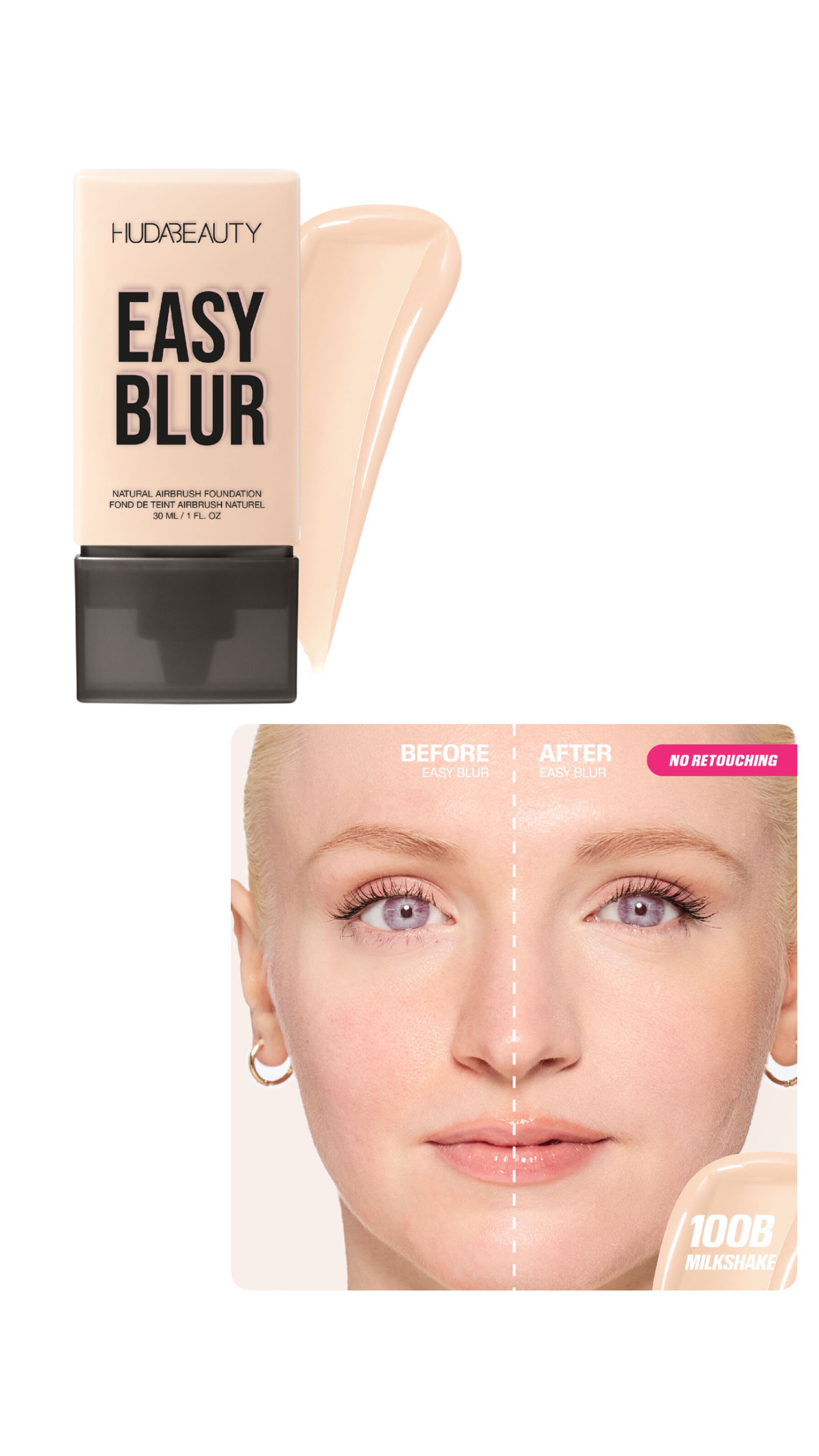 huda beauty easy blur Foundation ( Milkshake 100B)