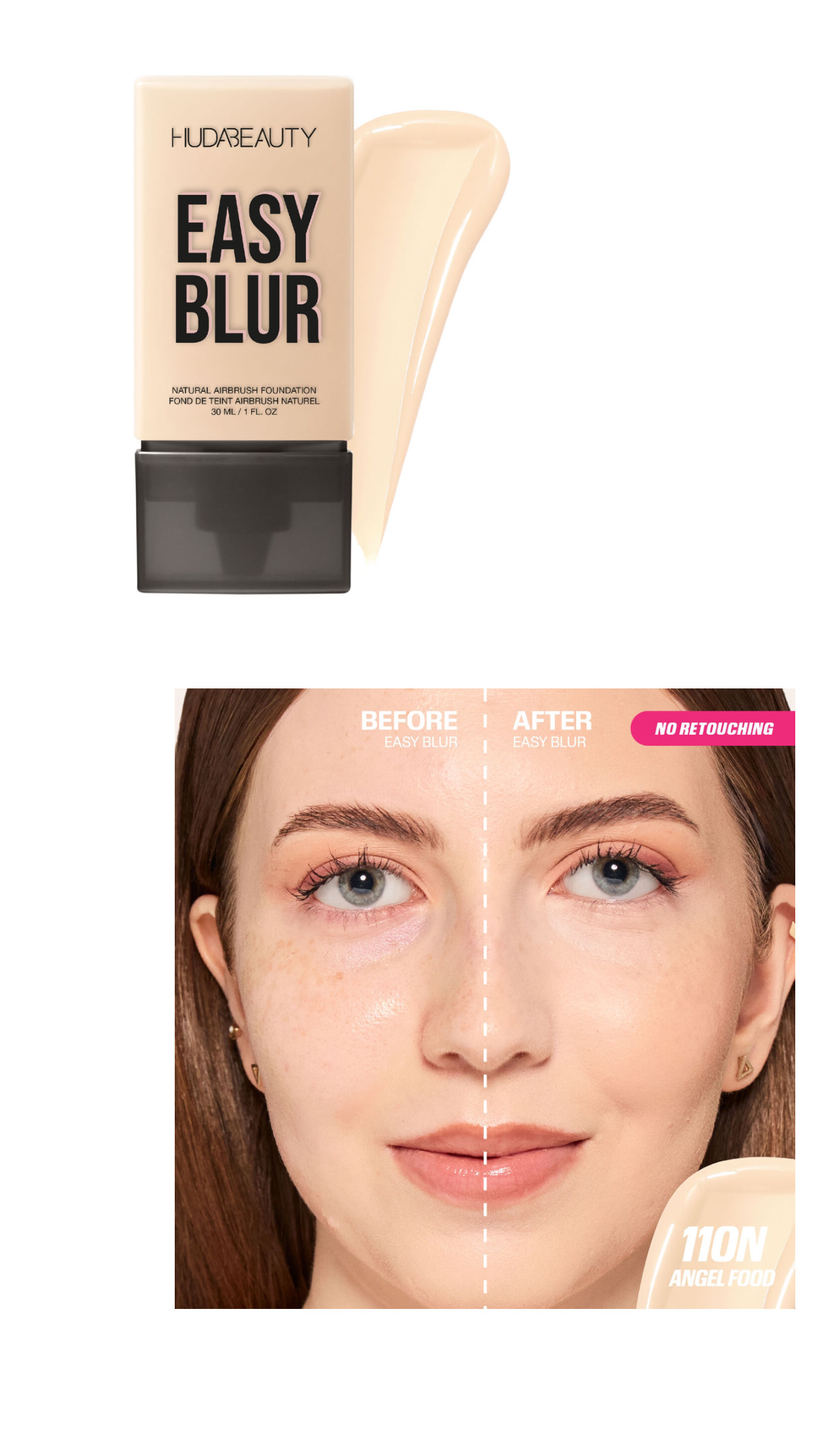 Huda beauty Easy Blur Natural Airbrush Foundation with Niacinamide(angel food 110N)
