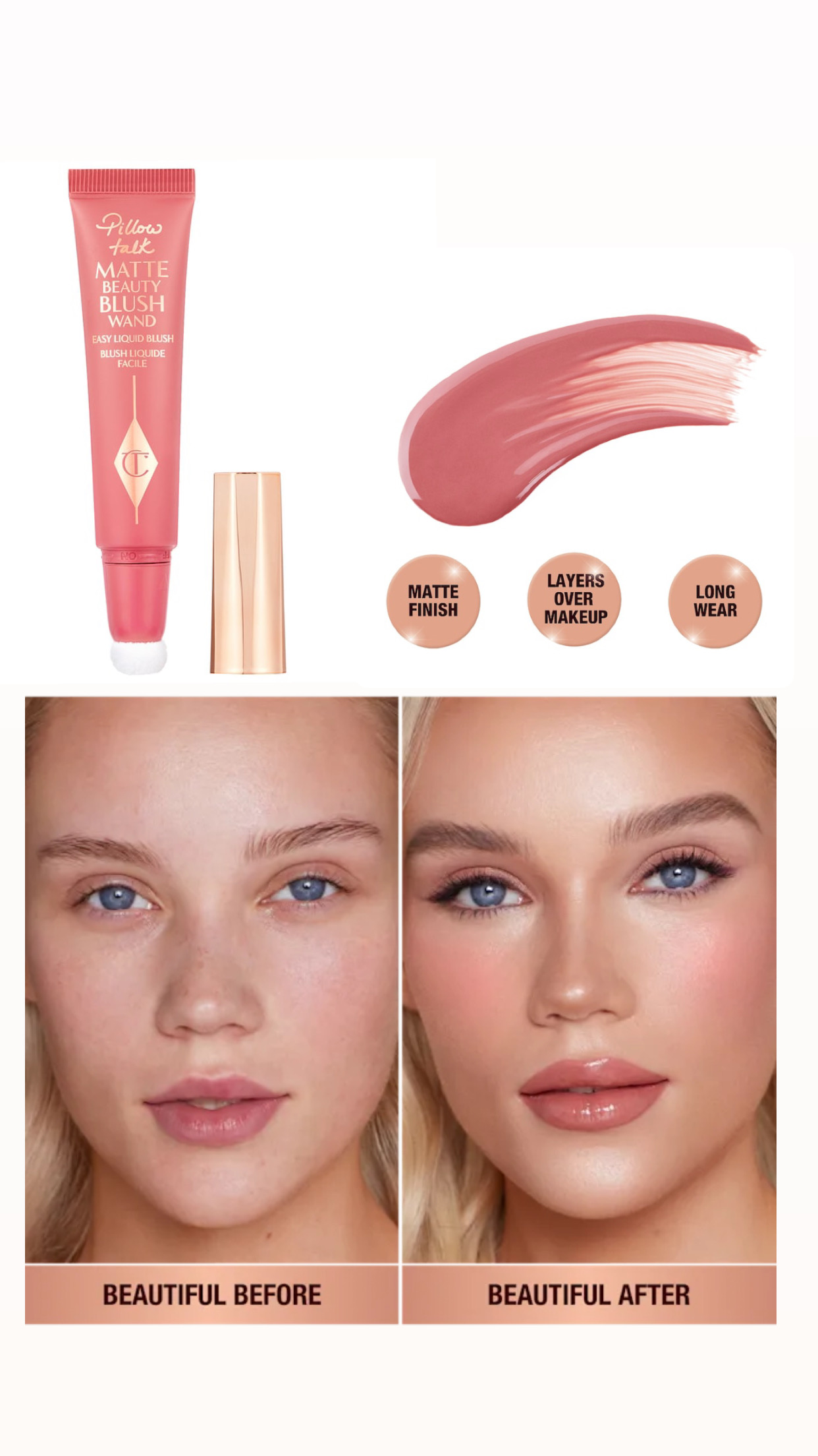Charlotte Tilbury  Matte Beauty Blush Wand-pillow talk