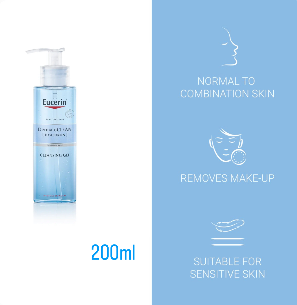 Eucerin DermatoCLEAN Face Cleansing Gel with Hyaluronic Acid, 200ml