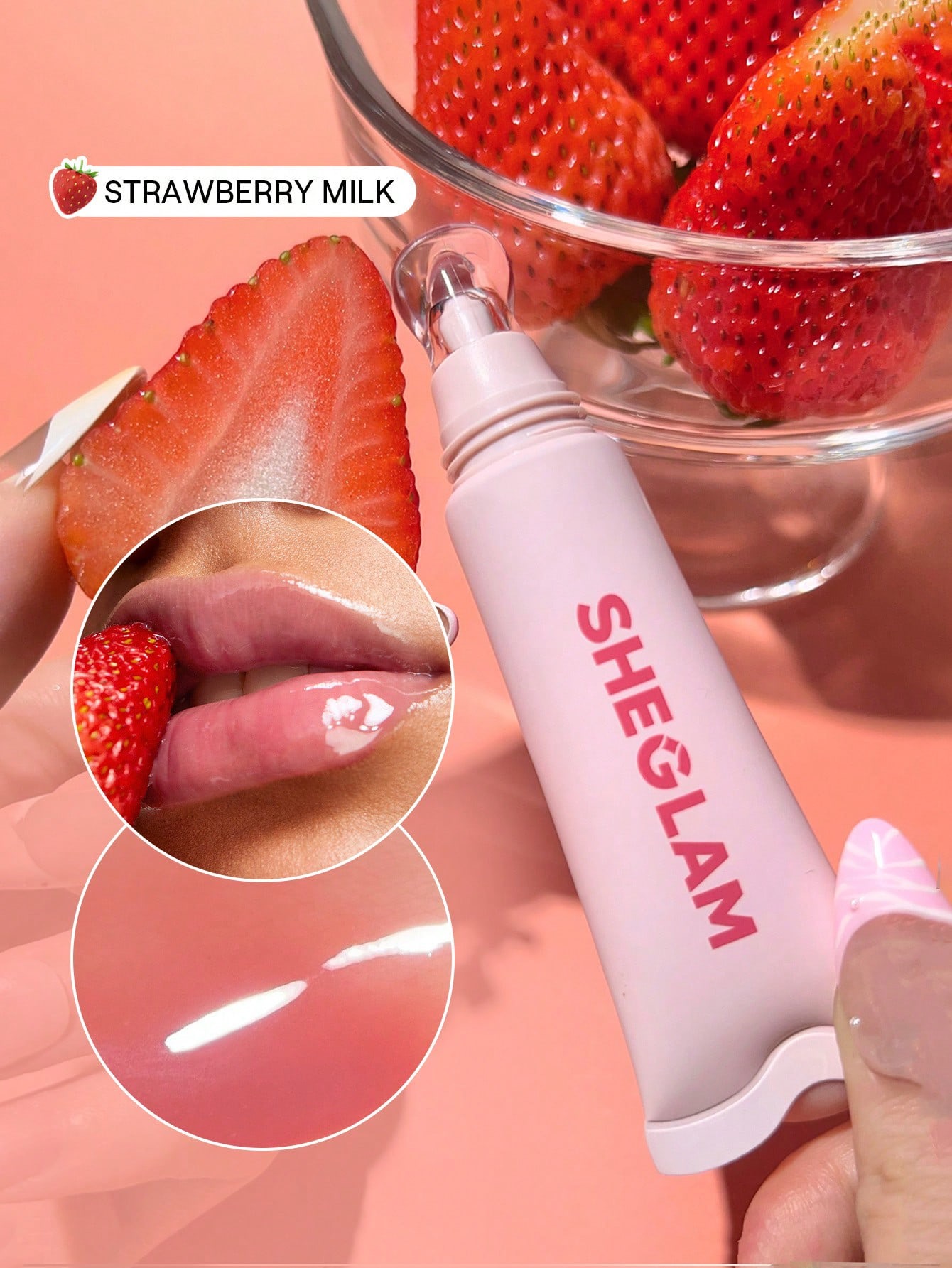 Sheglam Crystal Glaze Moisturizing Lip Care With Keychain-Strawberry milk