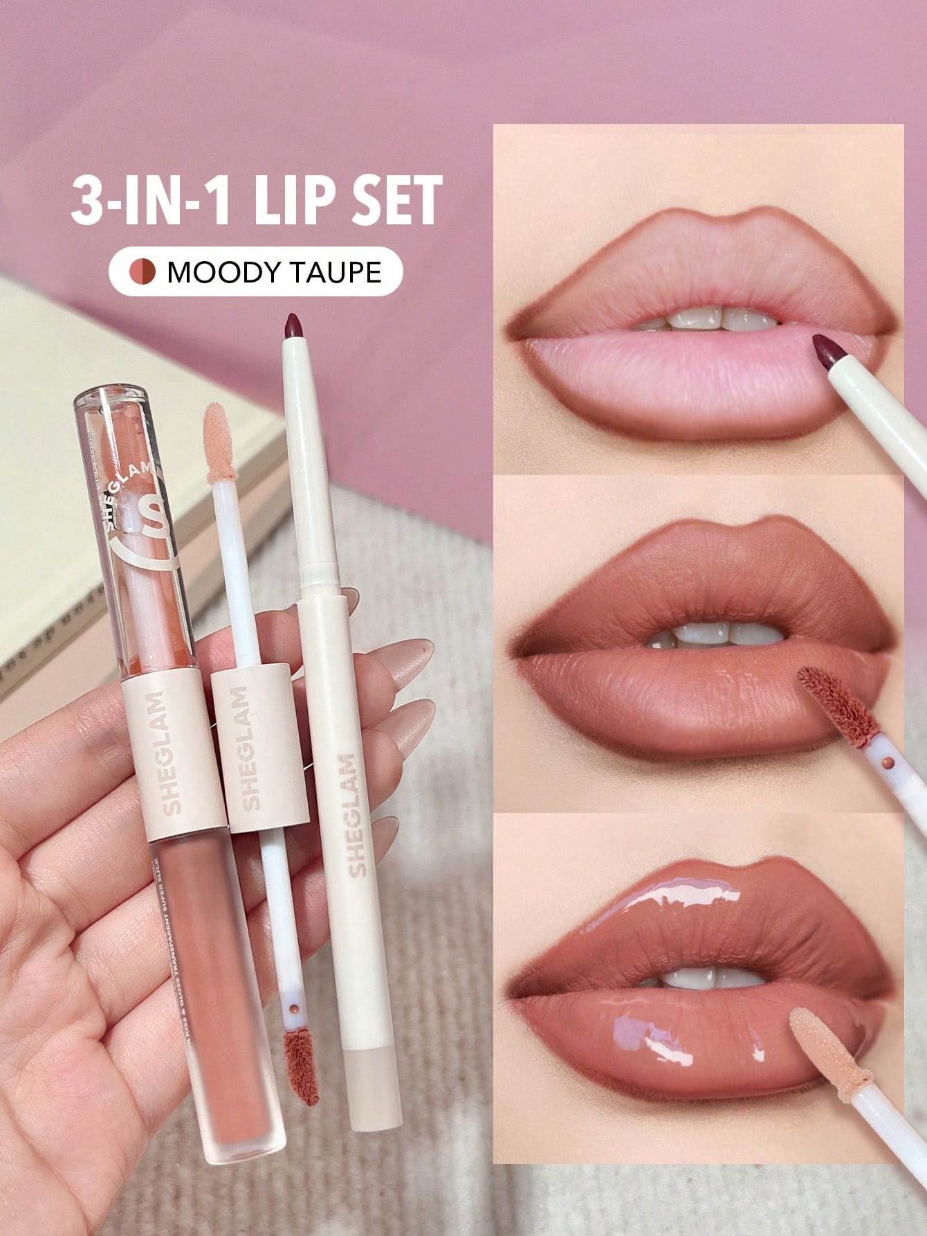 Sheglam Soft 90's Glam Lip Liner And Lip Duo Set-Moody taupe 
