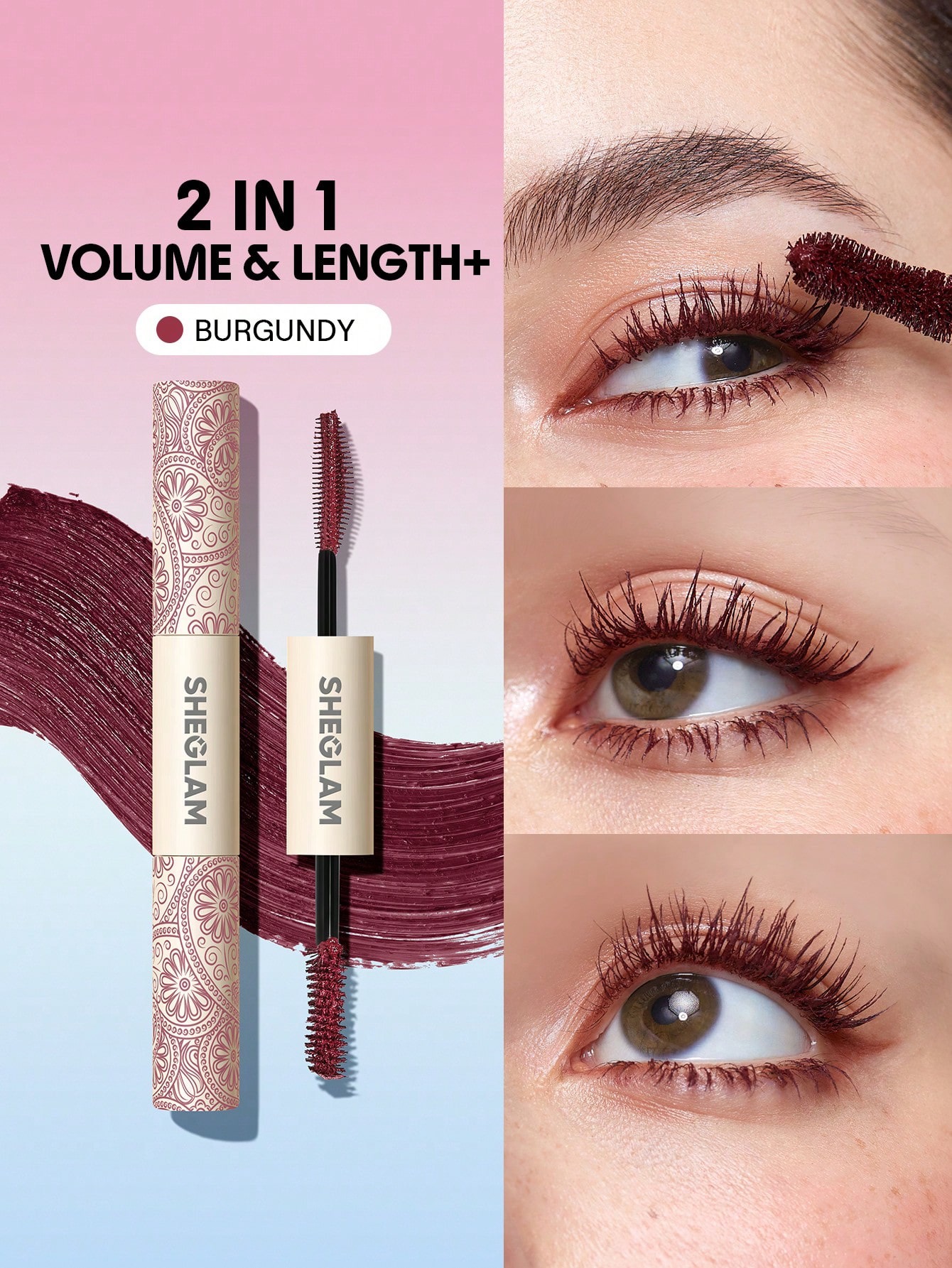 Sheglam- ALL-IN-ONE VOLUME & LENGTH MASCARA - WASHABLE-waterproof burgundy 