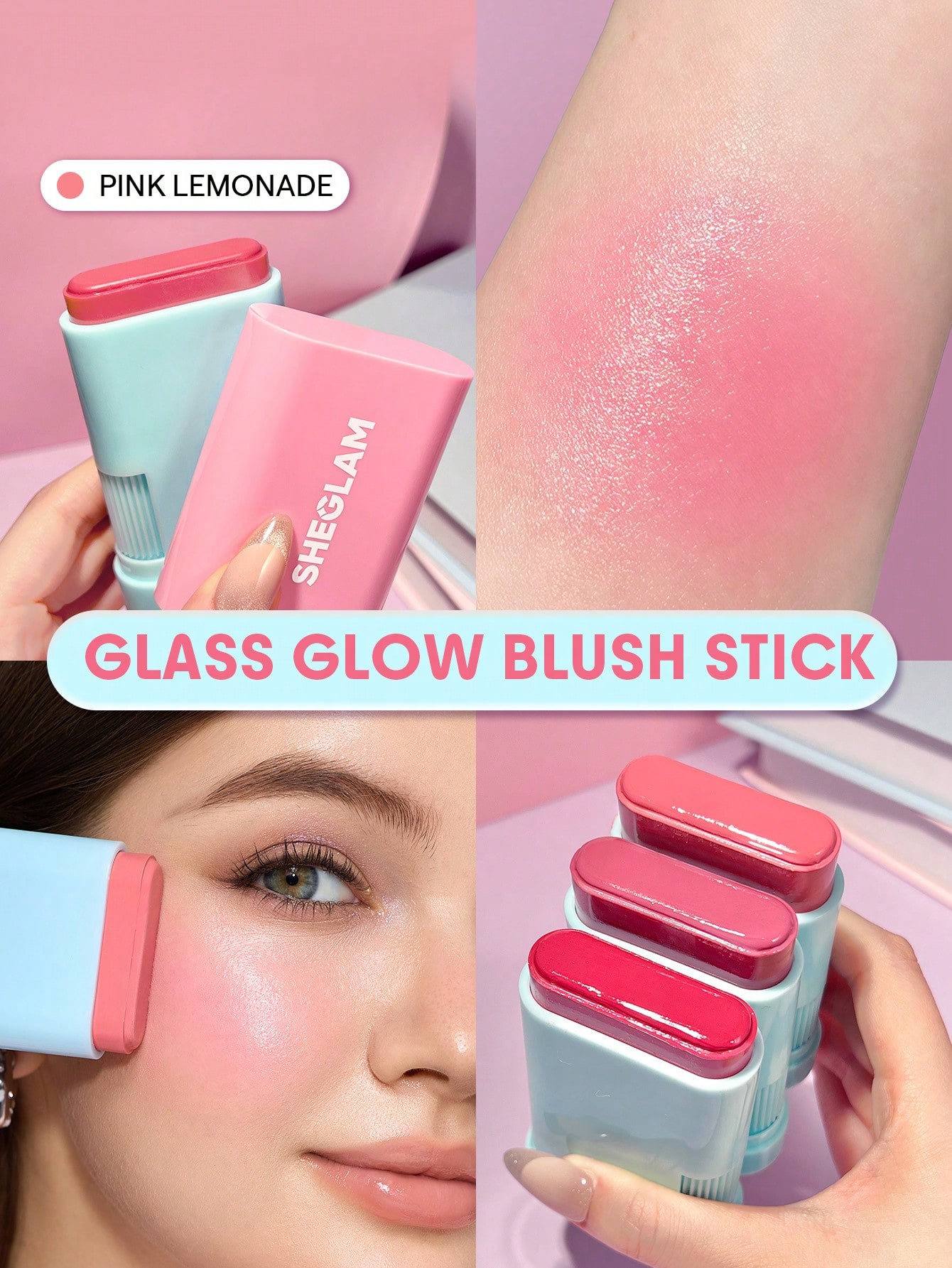 Sheglam-glass glow blush stick-pink lemonade 