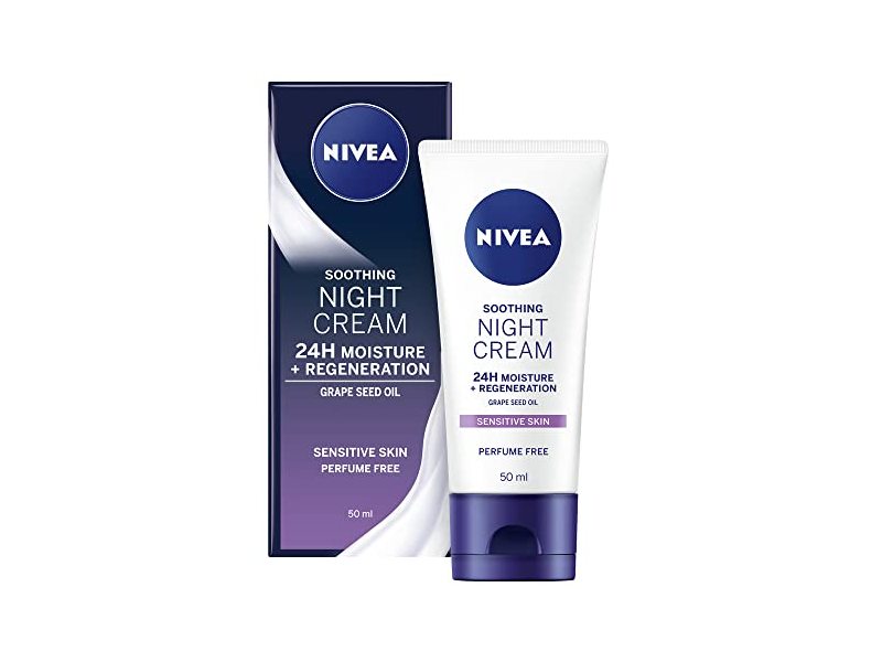Nivea 24H Moisture + Regeneration Soothing Night Cream, Grape Seed Oil, 50 mL