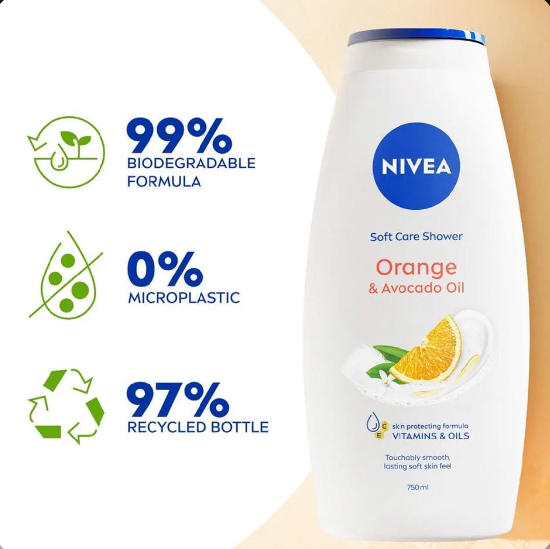 nivea soft care shower orange and avocado oil-740ml
