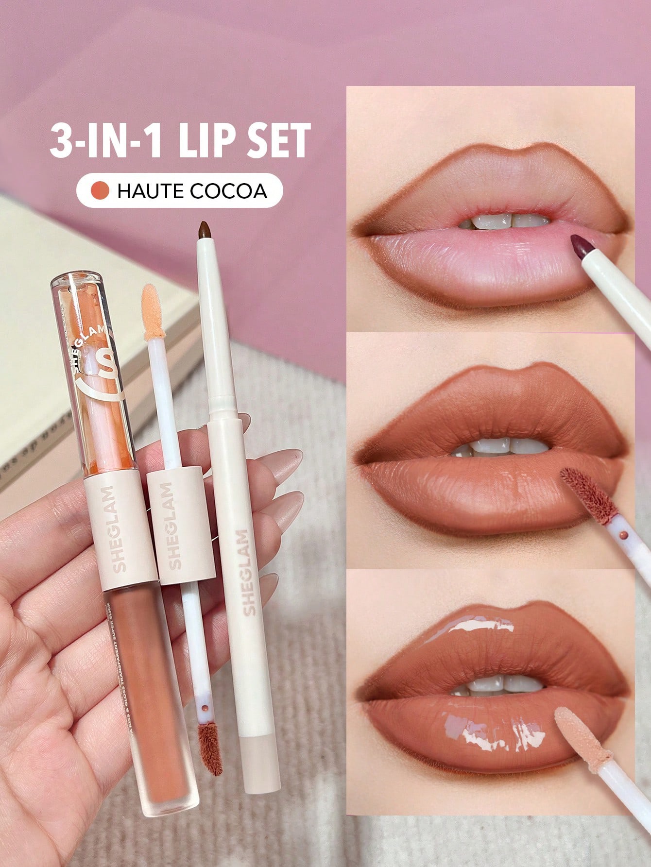Sheglam-Soft 90's Glam Lip Liner And Lip Duo Set-Moody Taupe-Haute Cocoa