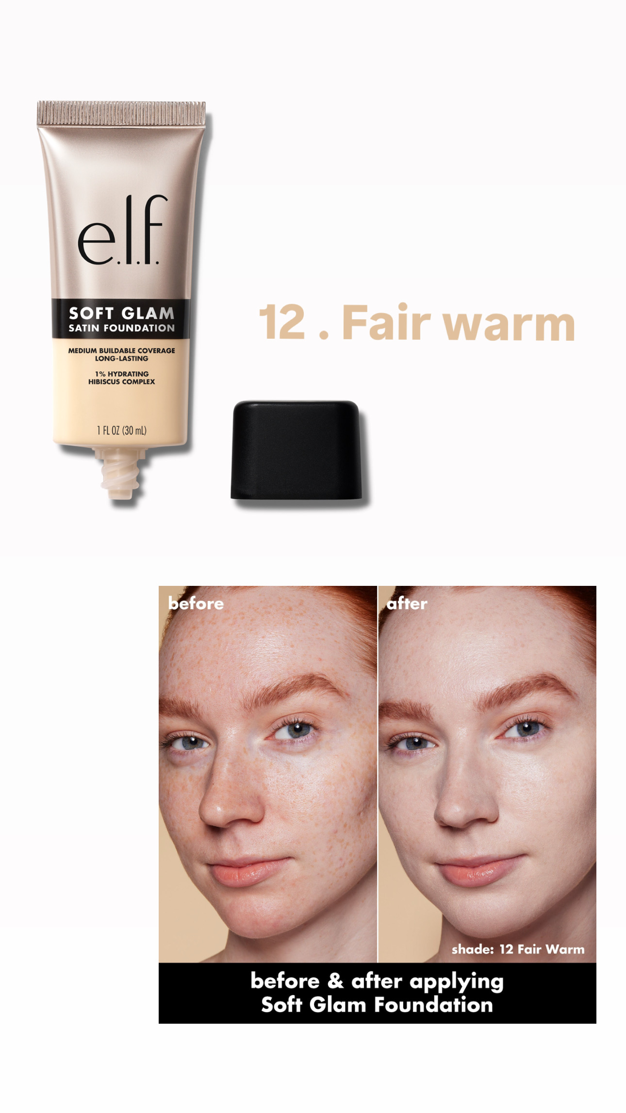 Elf-elf soft glam satin foundation-12 fair warm -30ml-