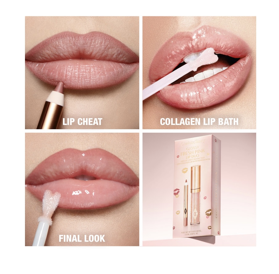 charlotte tilbury-glossy fresh pink lip duo -pillow talk-refresh rose