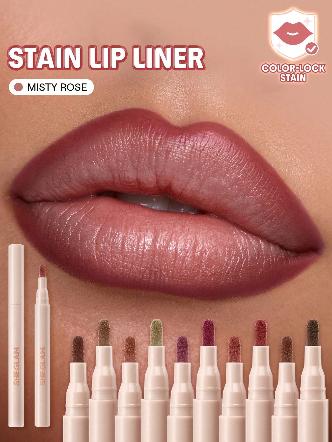Sheglam-Stain Lip Liner features a lightweight-300 misty rose