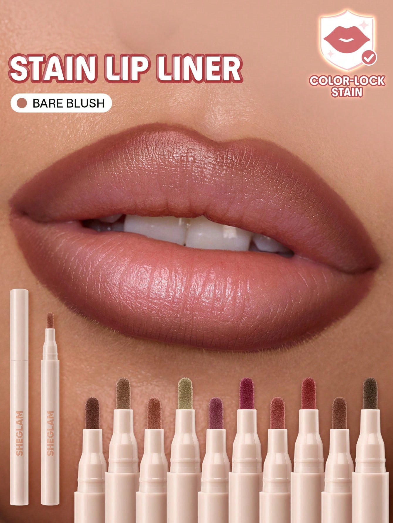 Sheglam-Stain Lip Liner features a lightweight-bare blush