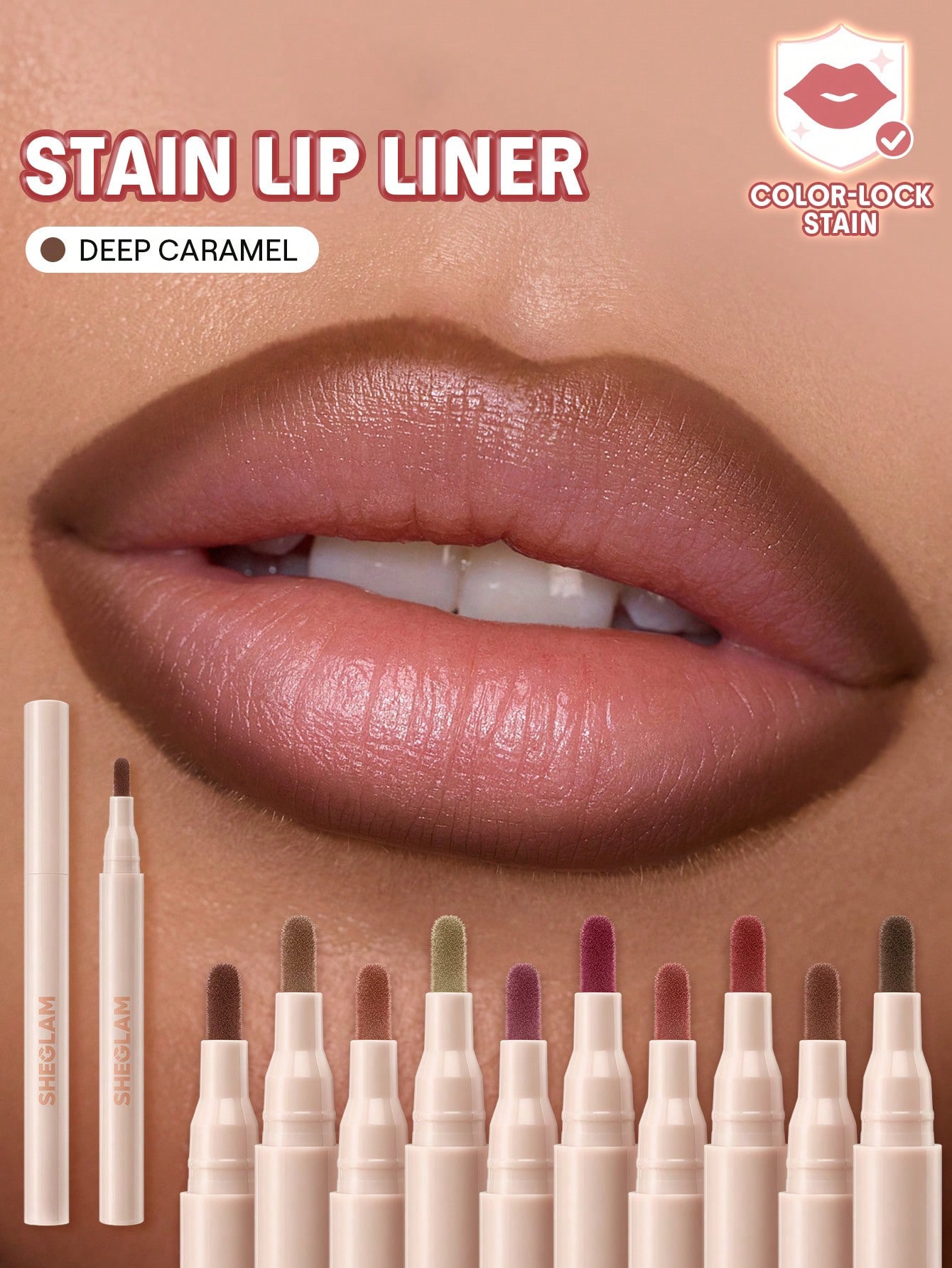 Sheglam-Stain Lip Liner features a lightweight-deep caramel 