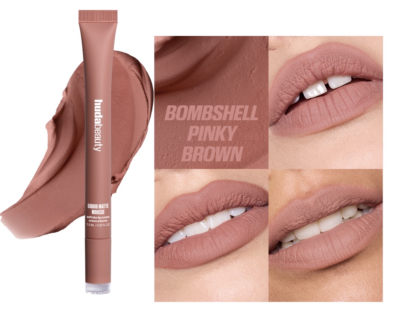 Huda Beauty Liquid Matte Mousse Lip Cream-Bombshell Pinky Brown