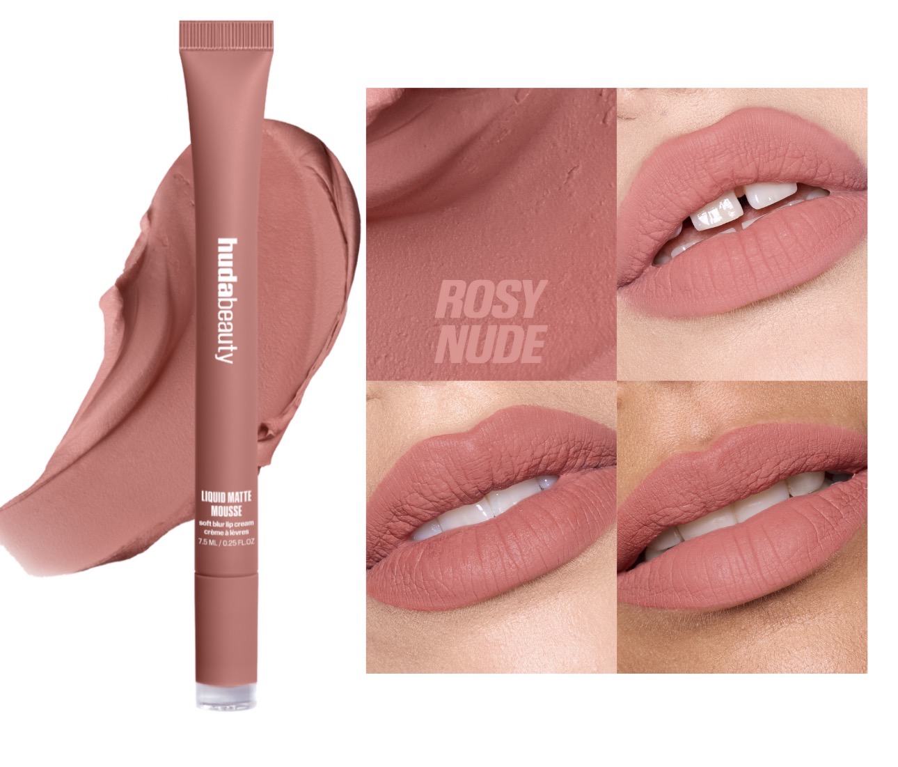 Huda Beauty Liquid Matte Mousse Lip Cream-rose nude